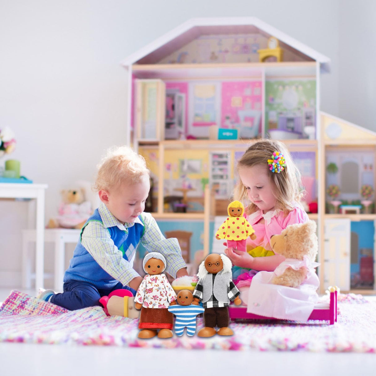 ONEST 11 Pieces Wooden Dollhouse Family Set Mini People Figures Sets Dollhouse Dolls Wooden Doll Family Pretend Play Figures Accessories for Pretend Dollhouse Toy ONEST