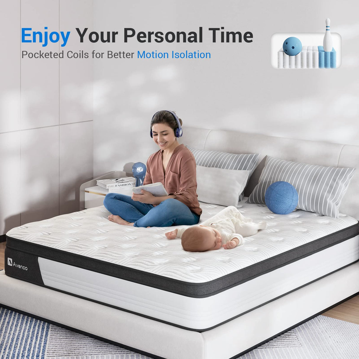 Avenco California King 12 Inch Hybrid Mattress - Medium Firm, CertiPUR-US Foam, Pressure Relief, Motion Isolation, Breathable Fabric Avenco