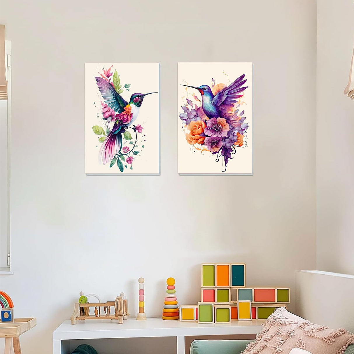 2 Pack Hummingbird Paint by Numbers with Frame, Hummingbird Paint by Numbers for Adults with Easel, DIY Crafts Painting by Number for Gift Home Wall Decor 8x12inch hkejoi