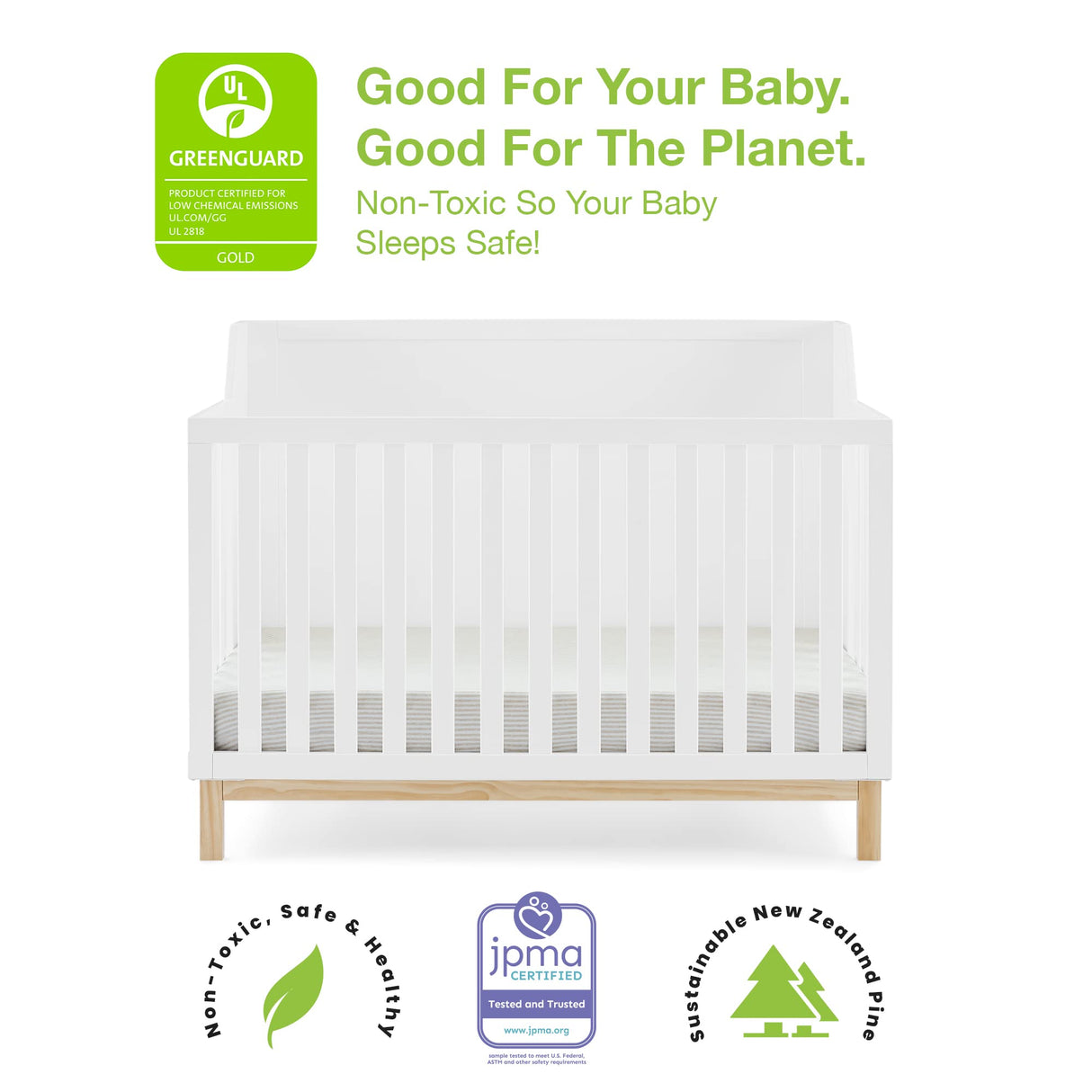 GAP babyGap Oxford 6-in-1 Convertible Crib - Greenguard Gold Certified, Bianca White/Natural Delta Children