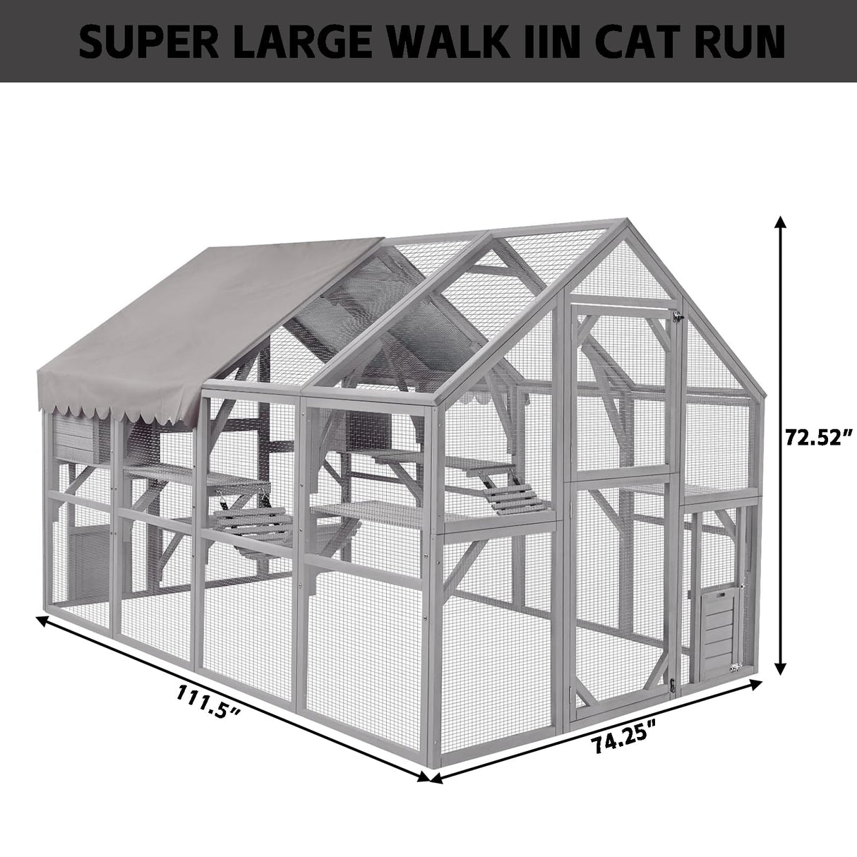Endark Extra Large 110" Catio Outdoor Cat House Enclosure with Waterproof Cover, Multiple Platforms, Bridges, and Scratching Ramps for Safe and Fun Outdoor Exploration White Grey Endark