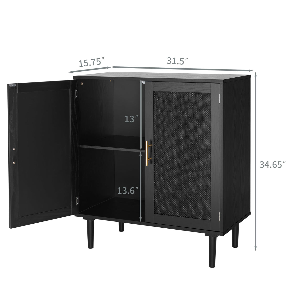 Finnhomy Sideboard Buffet Kitchen Storage Cabinet with Black Painted Rattan Decorated Doors, Dining Room, Hallway, Cupboard Console Table, Liquor/Accent Cabinet, 31.5X 15.8X 34.6 Inches, Black Finnhomy