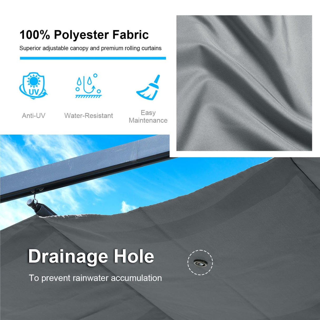 Aoodor 12 x 20 FT Outdoor Pergola with Retractable Shade Canopy, Dark Gray Matte Aluminum Frame, 2 Pieces Roller Shade Curtain, Grape Trellis Pergola for Patio Backyard and Deck - Charcoal Gray Aoodor