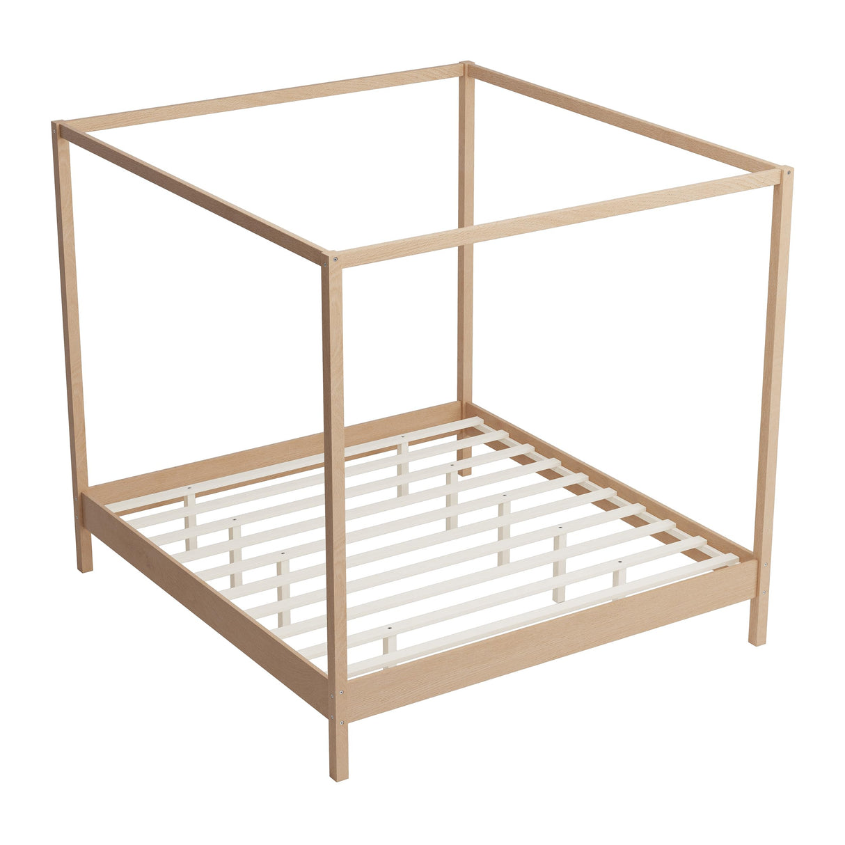 LUMISOL Canopy Bed Frame King Size, Solid Pine Wood Bed Frame with Wood Slats Support, Four Posters Bed Frame, No Box Spring Needed, Natural LUMISOL