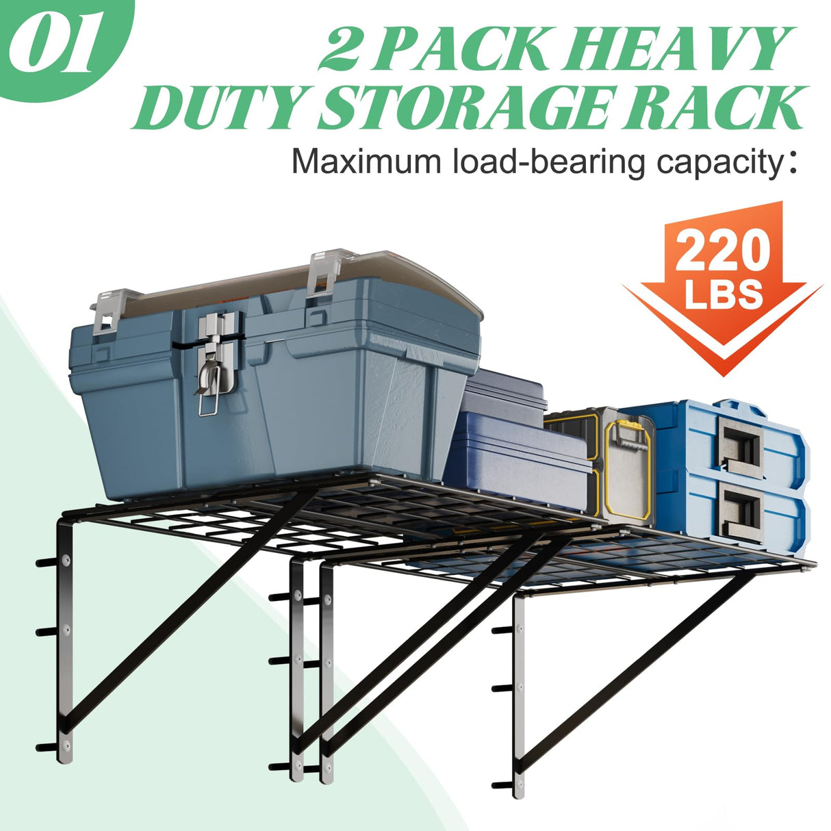 2 Pack Garage Tool Organizer Shelves Wall Mount with Wire basket, Heavy Duty Garage Wall Shelving with 4 Wall Hangers, Wire Shelf Basket Tool Organizer for Garage Garden Yard Organization and Storage LUMAMU