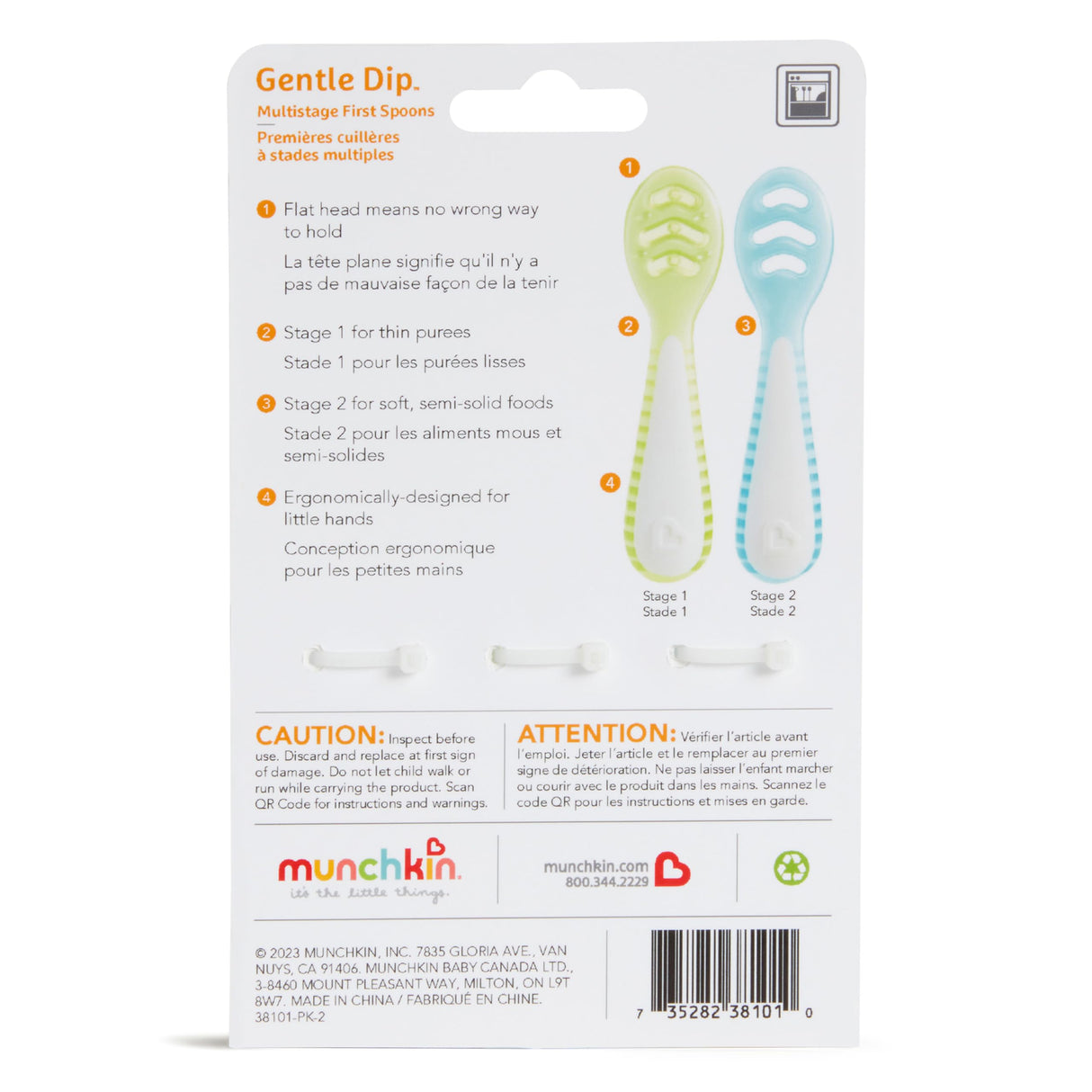 Munchkin® Gentle Dip™ Baby Spoons for Self Feeding and Baby Led Weaning, 3 Pack, Blue/Green Munchkin