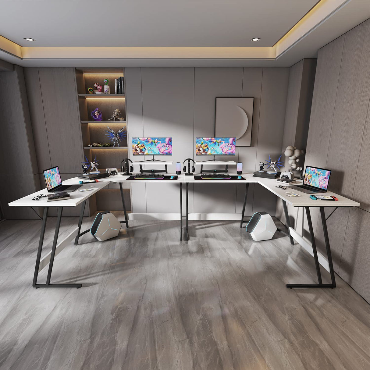 Homall L Shaped Gaming Desk Computer Corner Desk PC Gaming Desk Table with Large Monitor Riser Stand for Home Office Sturdy Writing Workstation (Classical White, 51 Inch) Homall