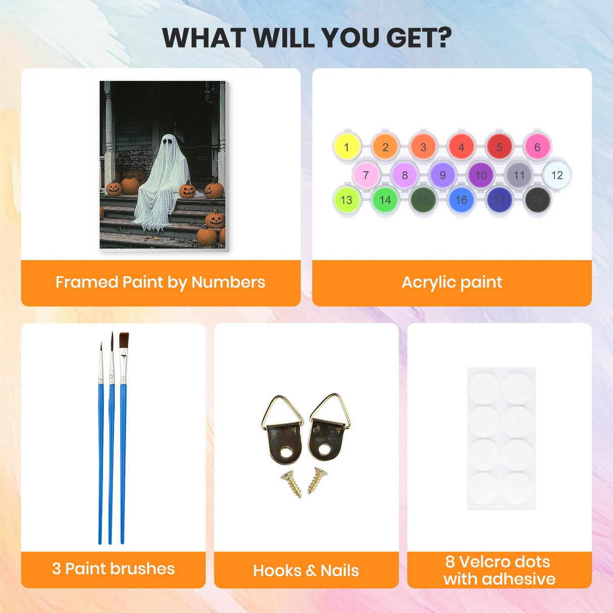 HEIBAGO Halloween Framed Paint by Numbers Kit for Adults, Ghost Paint by Numbers for Adults Beginner, Adult Paint by Number Kits on Canvas, Painting by Numbers for Gift Home Wall Decor 12 * 16 inch HEIBAGO