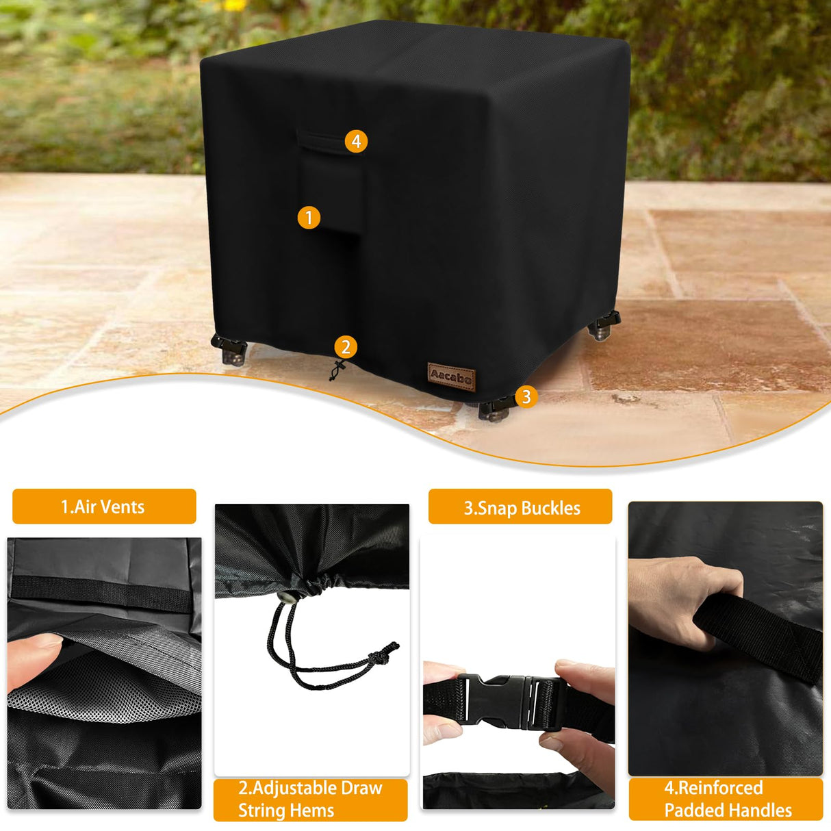 Aacabo Patio Wicker Side Table Cover,22W x 22D x 18H inch,Waterproof Square Patio Small Side Table Cover,Suitable for 3-Piece Outdoor Wicker Patio Bistro Set Side Table Aacabo