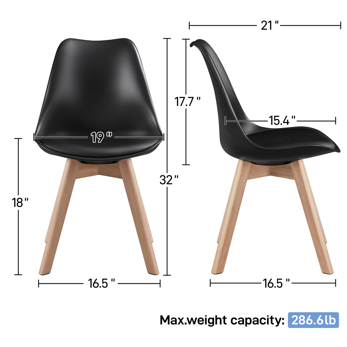 Yaheetech Modern Mid Century Eiffel Inspired Dining Chairs Set of 4, Black, Ergonomic Design with Cushion, Beech Wood Legs Yaheetech