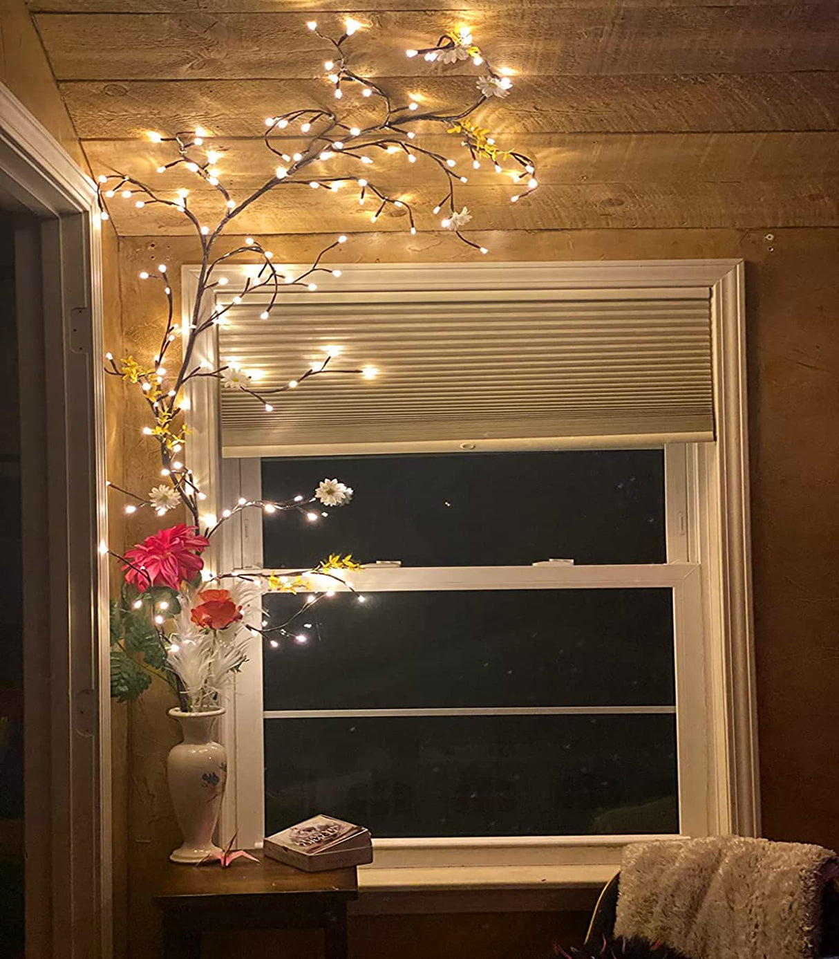 Vines for Home Decor, 7.5Ft Christmas Swags Decorations Indoor Artificial Plants Tree Branches 144 LEDs Lighted Willow Vine Lights for Walls Bedroom Living Room Decor Aesthetic (1PCS, No Remote) Yongblus
