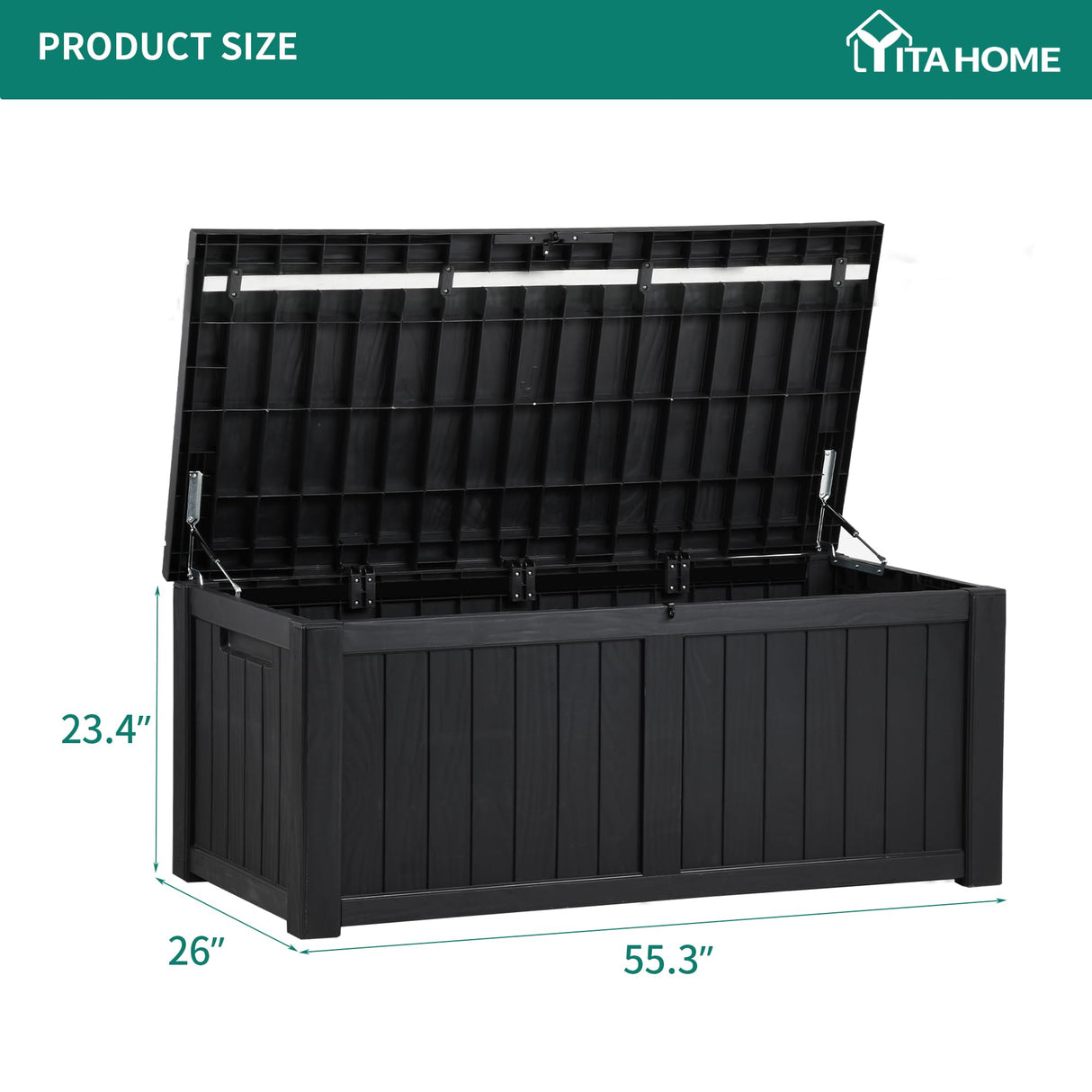 YITAHOME 120 Gallon Large Deck Box, Resin Outdoor Storage Box for Outdoor Pillows, Garden Tools and Pool Supplies, Waterproof, Lockable, Black YITAHOME