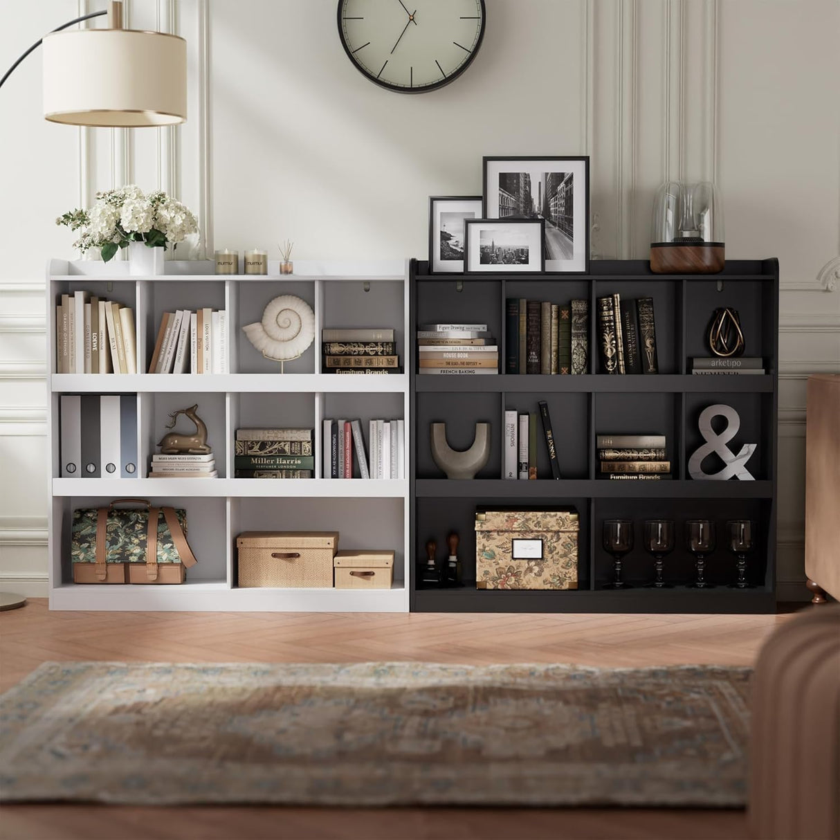 Cozy Castle 10 Cube Bookcase, 3 Tier 47.2'' Bookshelf, Kids Bookshelf Organizer, Wooden Bookcase with Anti-Tilt Device, Modern Storage Display Cabinet for Study Room, Bedroom, Living Room,Black Cozy Castle