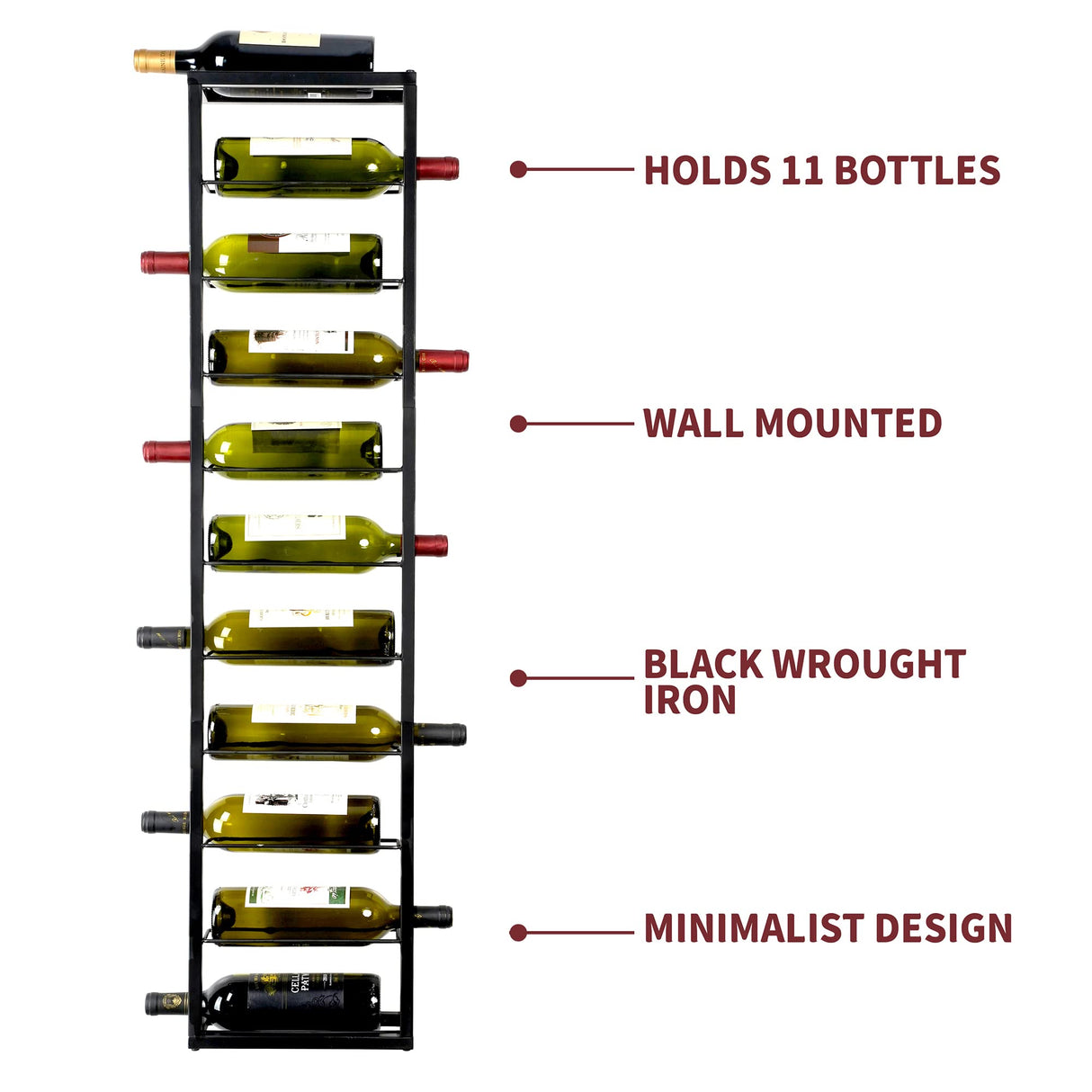 YANGSHUO Wall Mounted Wine Rack: Hanging Wine Wall Rack for 10 Wine Bottles - 4ft Vertival Wine Rack Organizer Wine Storage for Kitchen Wine Cellar Bar YANGSHUO