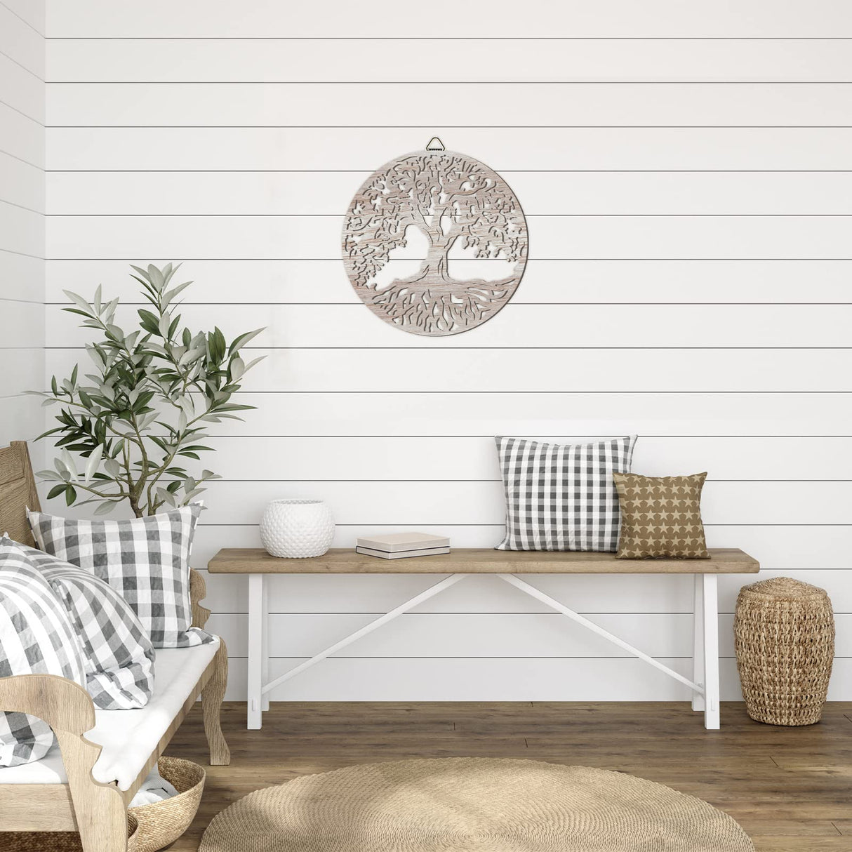 Tree of Life Wooden Wall Art Decor Wooden Wall Sculpture 11.8 Inch Tree of Life Wood Hollowed Out Hanging Sign for Farmhouse Home Hanging Decoration Supplies(White) Yalikop