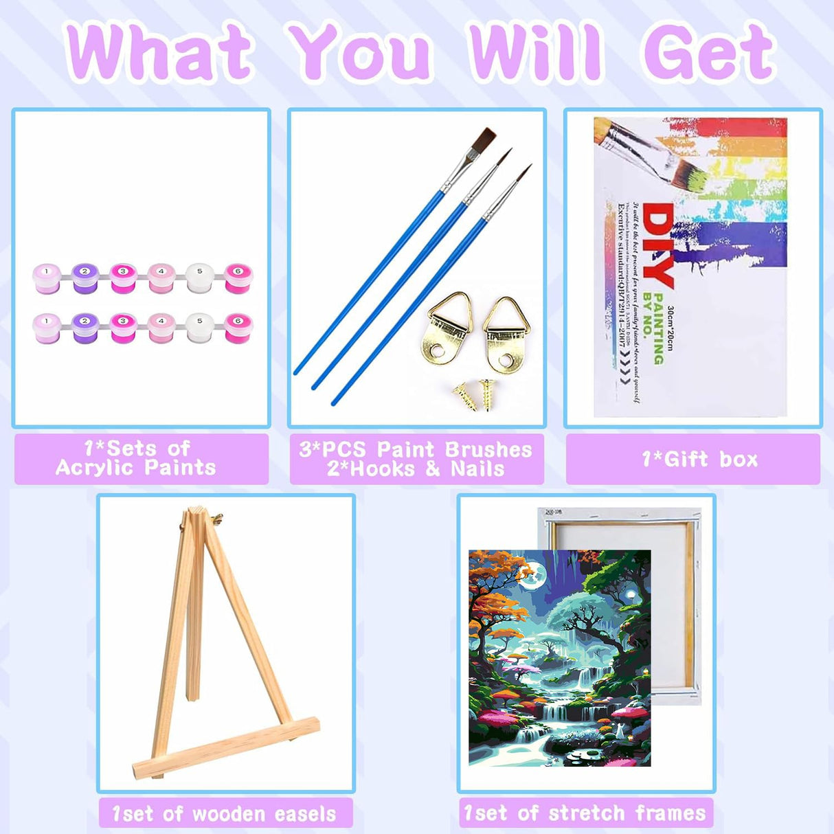 VIGEGU Paint by Numbers Kit for Adults Framed,with Wooden Easel Gift Box,Moon Waterfall Tree Paint by Numbers with Frame DIY Adults' Paint-by-Number Kits for Home Wall Decor 12x16inch VIGEGU