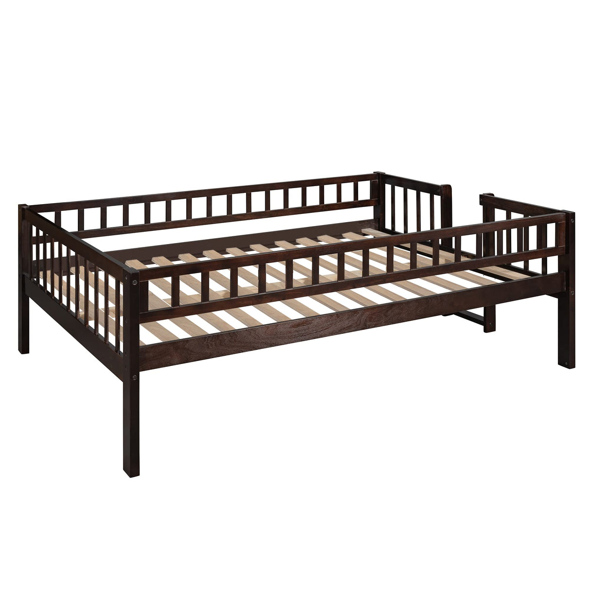 Triple Bunk Beds with Slide ,Wooden Bunk beds Full Over Full Over Full ,Floor Triple Bunk Bed with Ladder & Guardrails for kids /Teens/Adults,Can be Convertible to 3 Beds ,Espresso Harper & Bright Designs