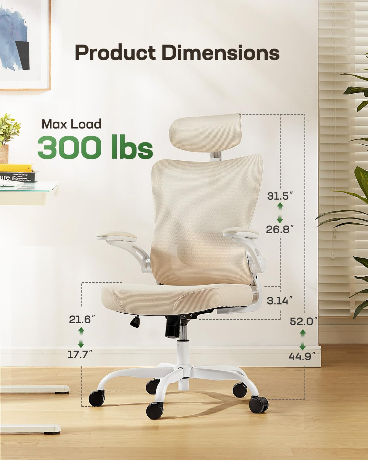 Marsail Ergonomic Office Chair: Office Computer Desk Chair with High Back Mesh and Adjustable Lumbar Support Rolling Work Swivel Task Chairs with Wheel 3D Armrests and Headrest (White) Marsail