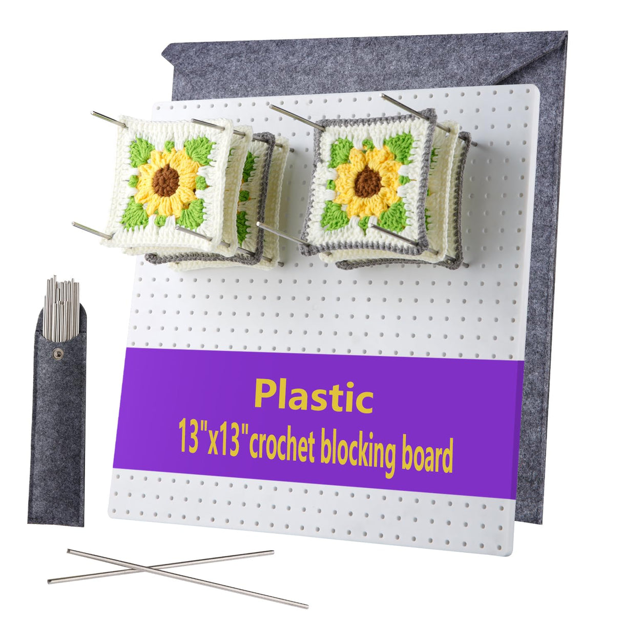 13’’Crochet Blocking Board with 20 Pegs/Pins Granny Square Blocking Boards for Crochet Projects,Plastic Waterproof Crochet Peg Blocking Board Gift for Crocheters and Beginners wuher