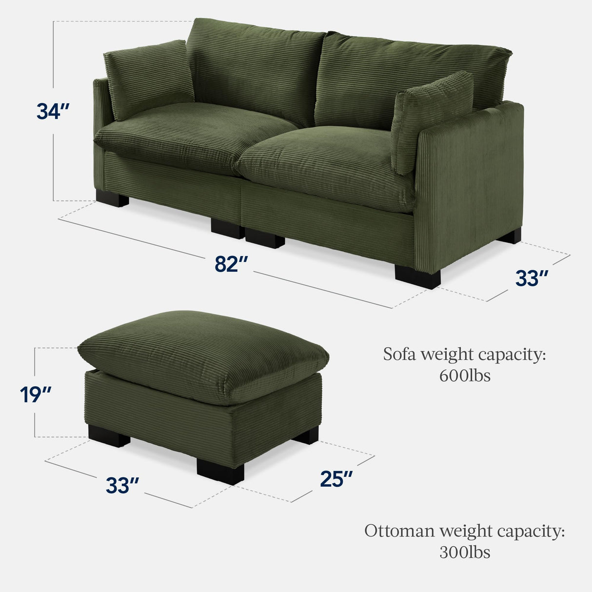 Best Choice Products Modern Loveseat Sofa for Living Room, Corduroy Recliner, Removable Cover, Spring Cushions, Solid Wood Frame, Easy Assembly for Small Spaces, 82in – Moss Green Best Choice Products
