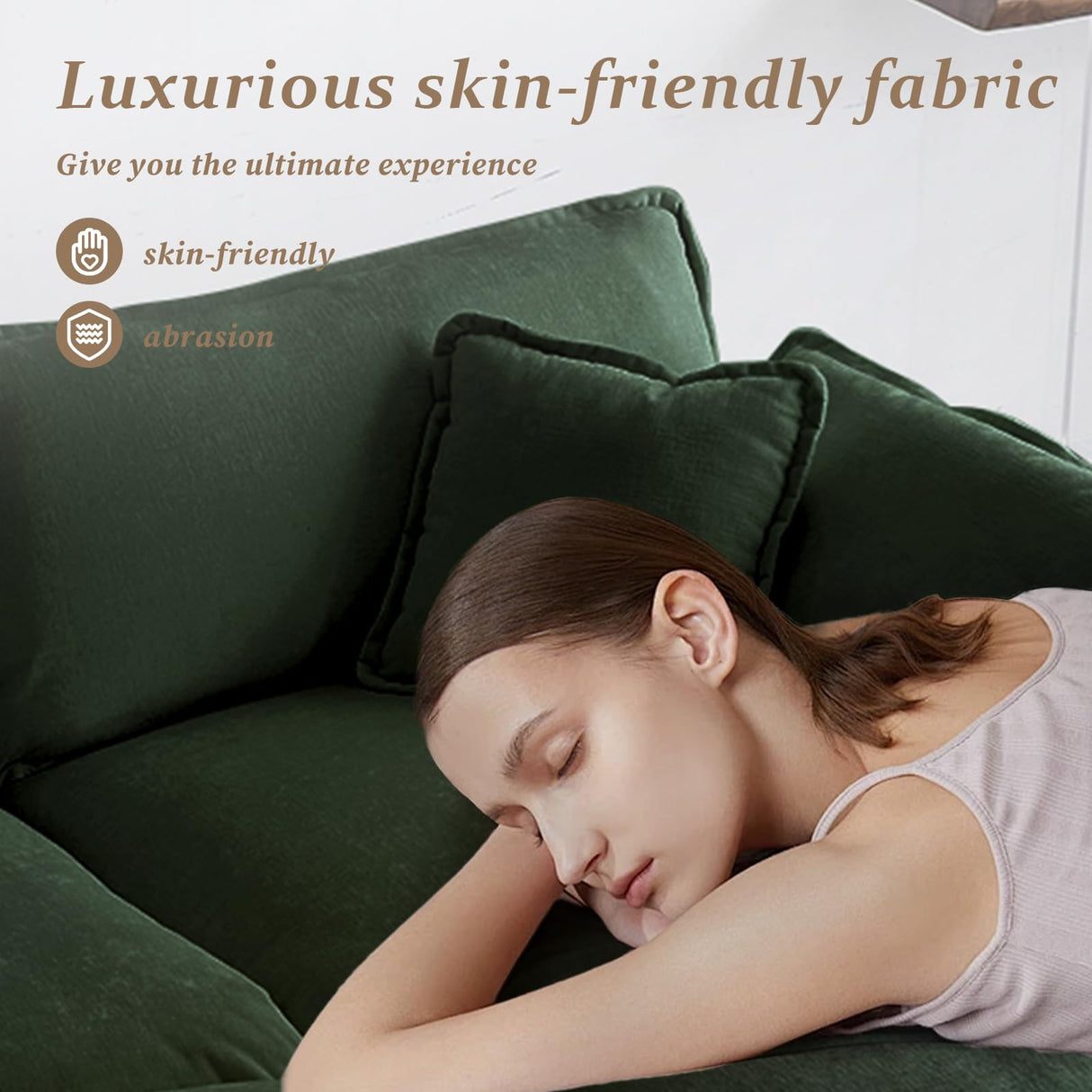 SoarFlash Chenille Sectional Sofa, Comfy L Shaped Modular Coush Sofa with Ottoman, Modern 2 Seat Couch Deep Seat Sofa Set for Living Room,Green SoarFlash