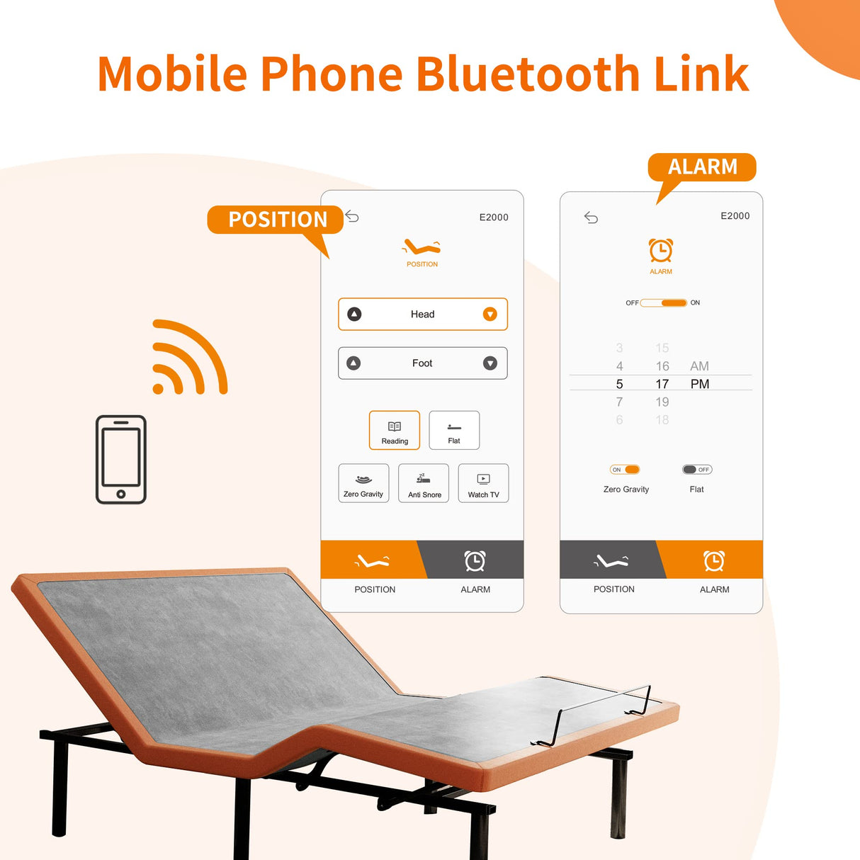 ESHINE Adjustable Bed Frame King - Ergonomic Electric Bed Base, Foot & Head Incline, APP Control, Wireless Remote, Zero Gravity, Anti-Snore, King, 2000 Series ESHINE