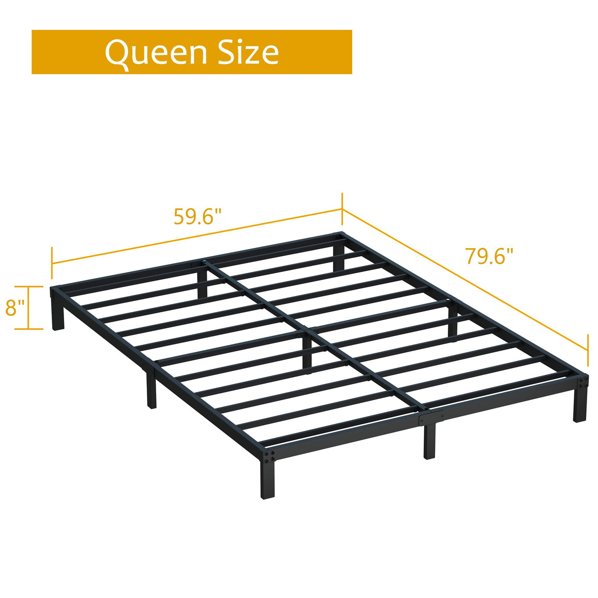 Maenizi 8 Inch Bed Frame Queen Size No Box Spring Needed, Heavy Duty Queen Platform Metal Bed Frame Support Up to 3000 lbs, Easy Assembly, Noise Free, Black Maenizi