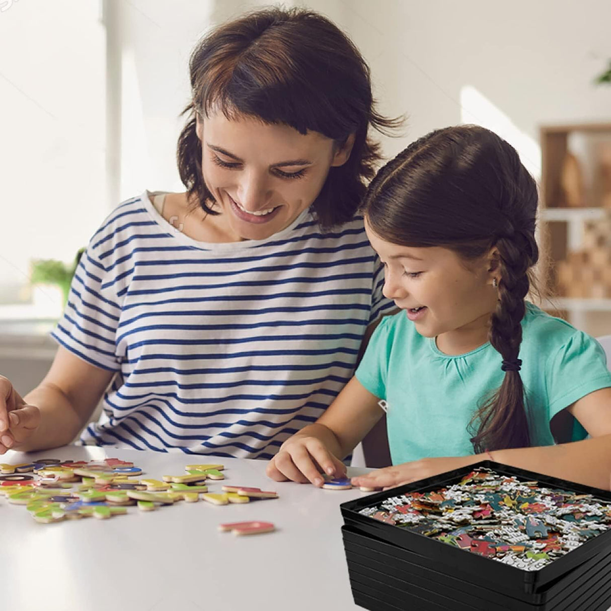 8 Sorting Trays for Jigsaw Puzzles - Fit Up to 2000 Pieces, 8"X8" Accessories, Stacking Trays - Gift for Puzzlers (Black) WISHDIAM