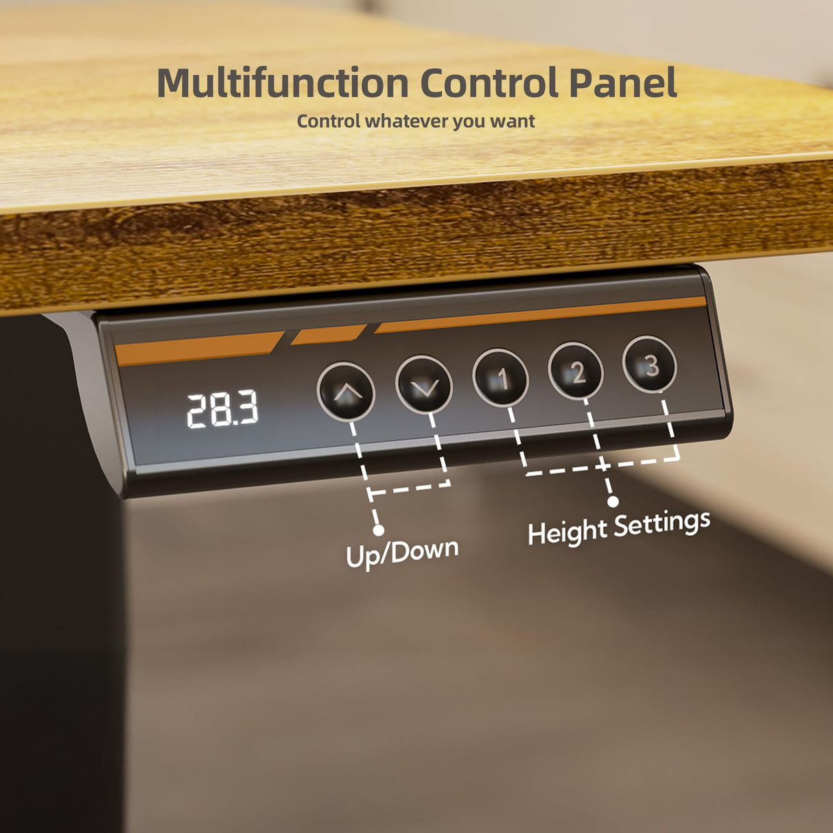 Claiks Electric Standing Desk with Shelf, 48 Inch Height Adjustable Standing Desk with LED Lights & Monitor Stand, Black Frame/Rustic Brown Top Claiks