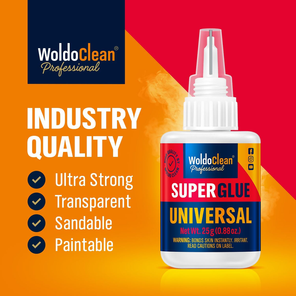 Super Glue for All Purpose Extra Strong 0.88oz - Waterproof, Heat-Resistant, Clear Glue with Precise Nozzle WoldoClean