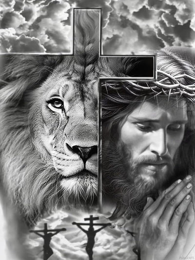 PUAGEMTI Jesus and Lion Jesus Christ Jesus Lion Jesus Christian Jesus Religious 5D Adult Diamond Art,DIY Diamond Art Painting Kits for Decor Canvas 30x40cm