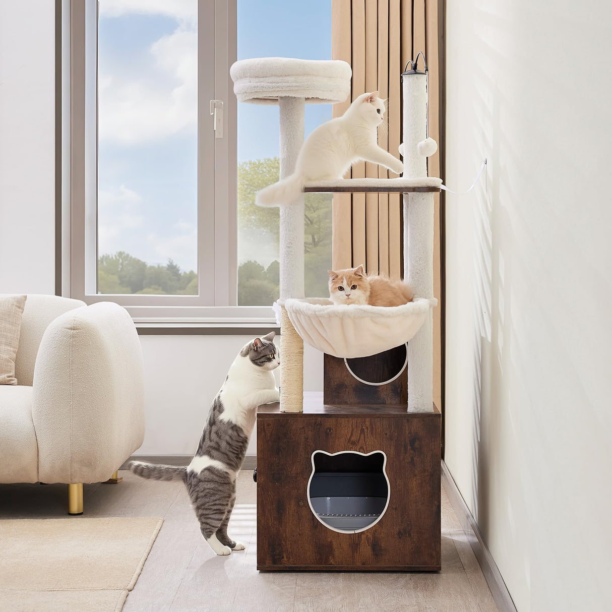VEVOR Large Cat Tree with Litter Box Enclosure, 55.12 inches Tall, 2-in-1 Cat Tower, Multi-Level Cat Condo Furniture with Perches, Sisal Scratching Posts, Hammock, Big Kittens House for Indoor Cats VEVOR