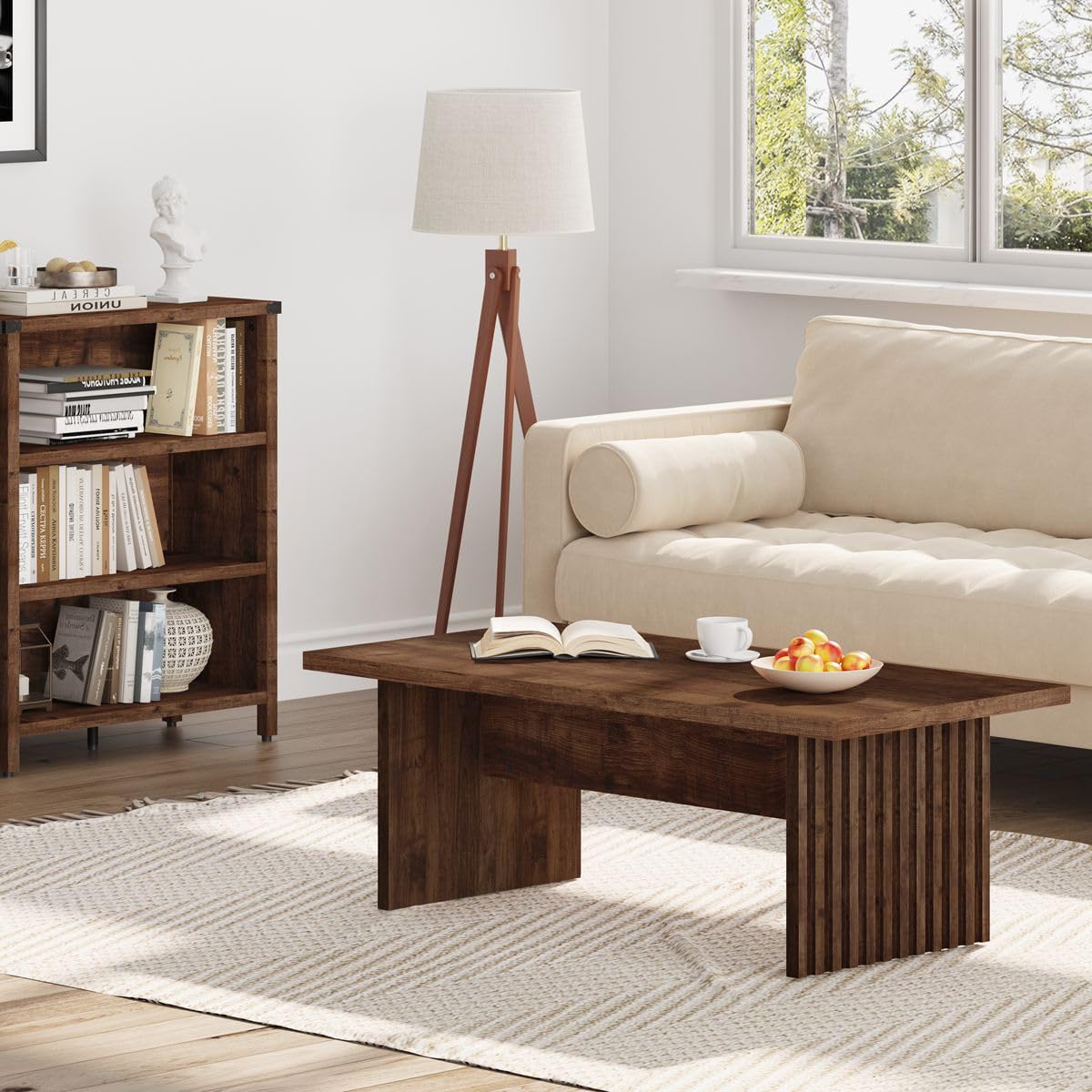 BON AUGURE Coffee Table for Living Room, Farmhouse Wood Center Table, Rectangle Mid-Century Living Room Table (Rustic Oak, 47Inch) BON AUGURE