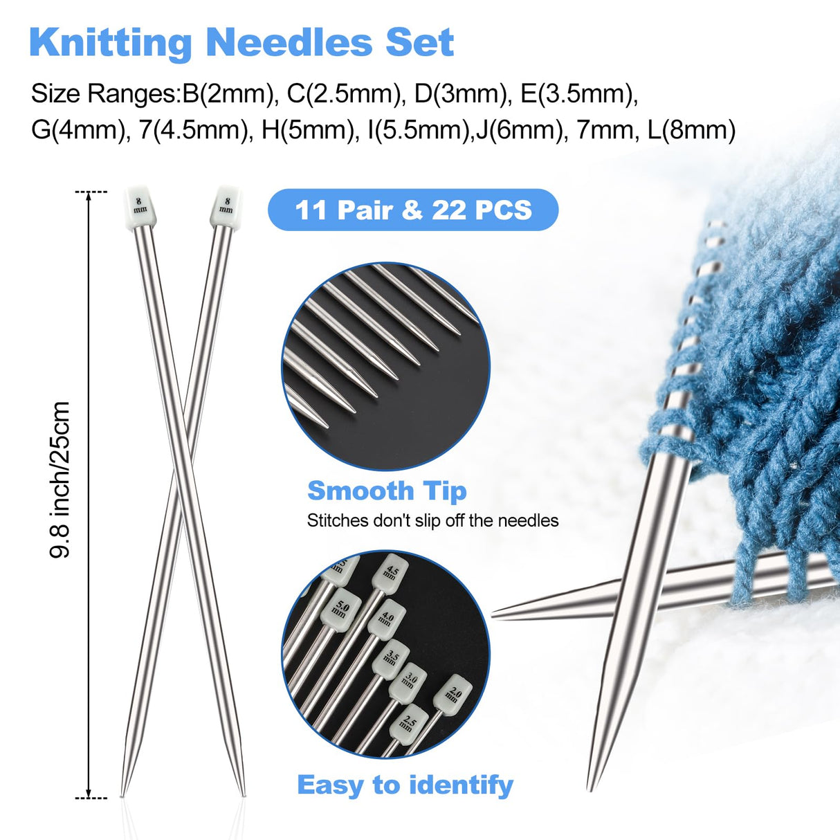 Katech Knitting Needles Set for Beginners, 9 Pairs Circular Knitting Needles Set and 22 Pcs Single Pointed Knitting Needle Set with Tote Bag Knitting Accessories Knit Supplies Katech