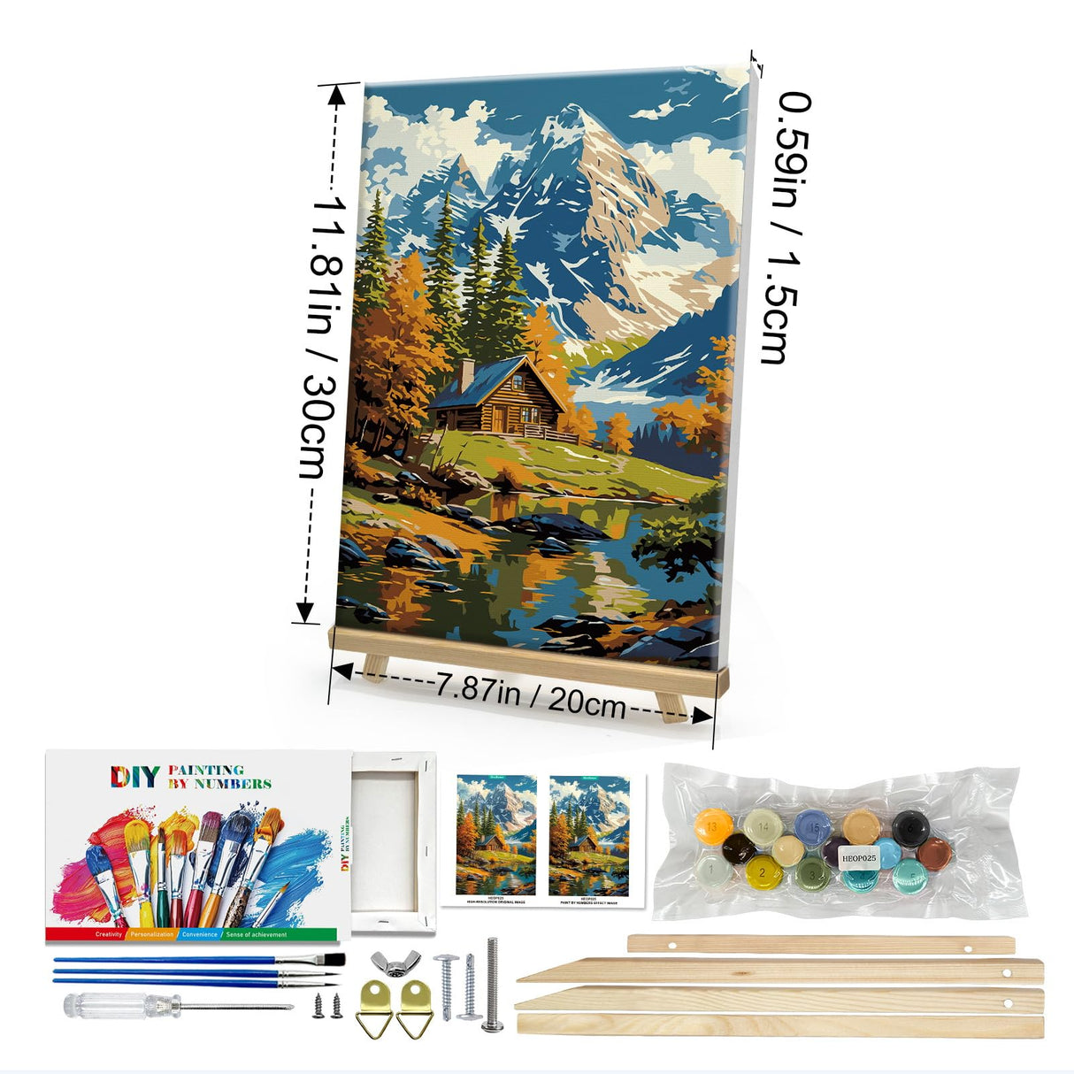 HeeBenor Framed Paint by Numbers Kit for Adults, Mountain Paint by Number with Easel, DIY Acrylic Landscape Oil Painting Kit, Adult Paint by Number Kits Framed Canvas for Home Decor 8x12 Inch HeeBenor