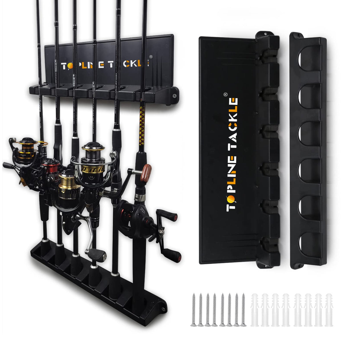 Topline Tackle 2 Set Vertical Fishing Rod Holders for Garage, Wall Mounted Fishing Pole Holders, Fishing Rod Rack for Storage 12 Rods Topline Tackle