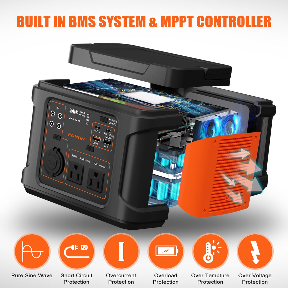 PGYOB 400W Portable Power Station, 296Wh Outdoor Solar Generator Backup Ternary Battery Pure Sine Wave Power Pack with AC/DC Outlet, PD 65W USB-C Outlet for Home, Camping, RV, Blackout, CPAP PGYOB