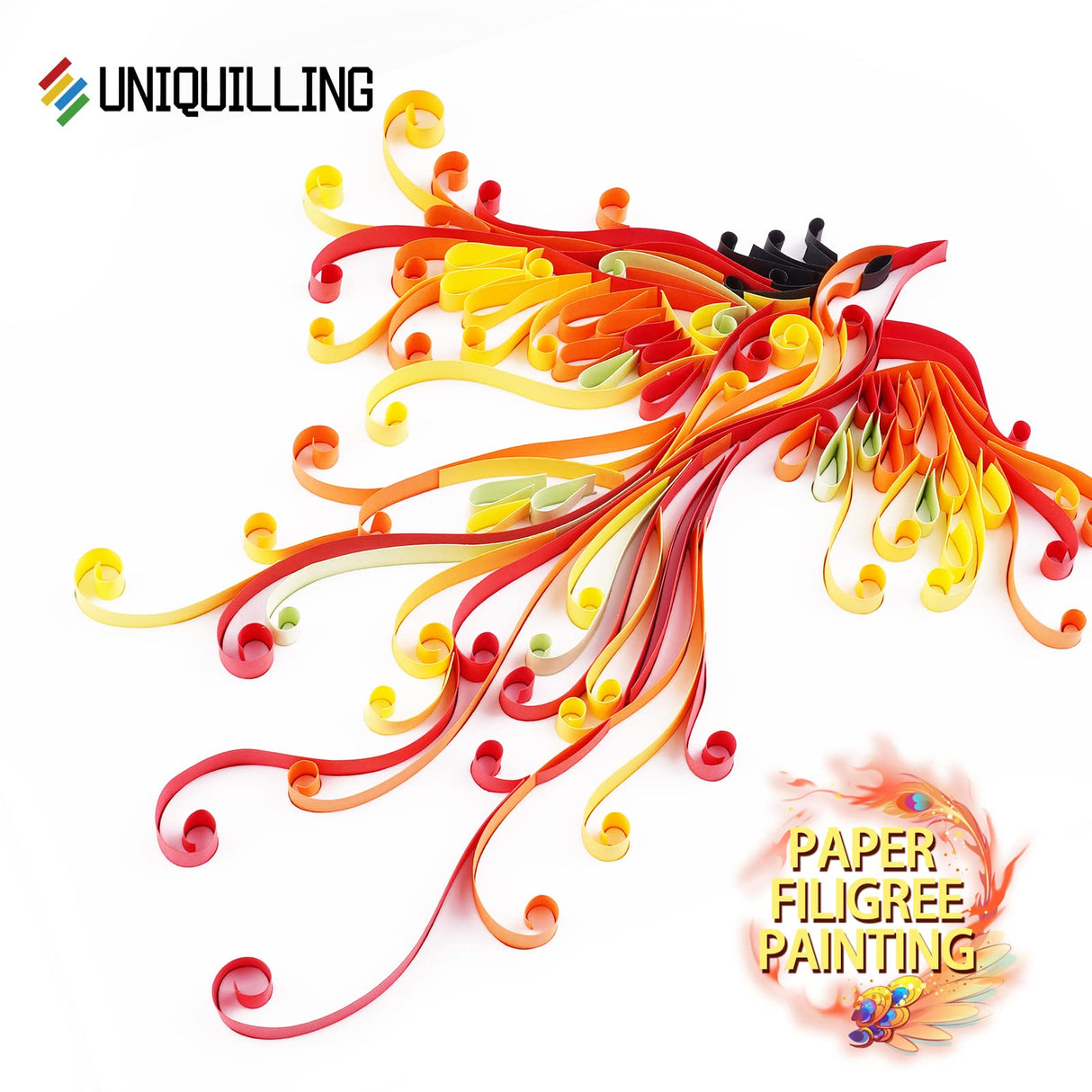 Uniquilling Quilling Kit, Paper Quilling Kits, 8 * 10-in Phoenix Paper Filigree Kits with Quilling Tools& Using Manual, DIY Quilling Artwork Modern Wall Art for Living Room Uniquilling