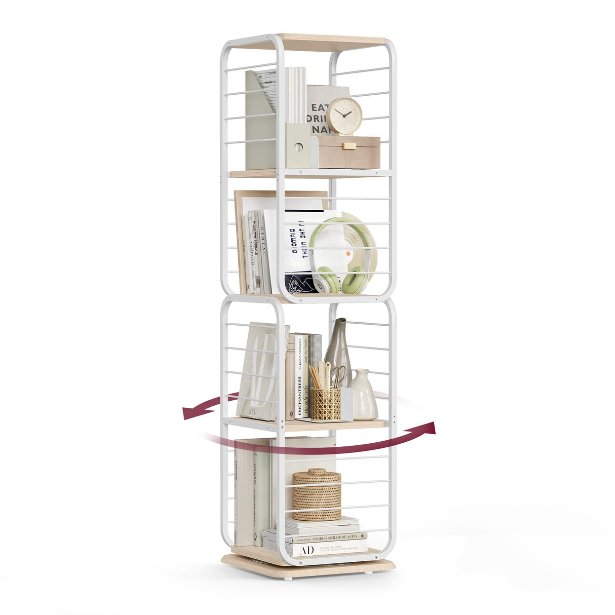 VASAGLE 4-Tier Rotating Corner Bookshelf with Bookends in Cloud White VASAGLE