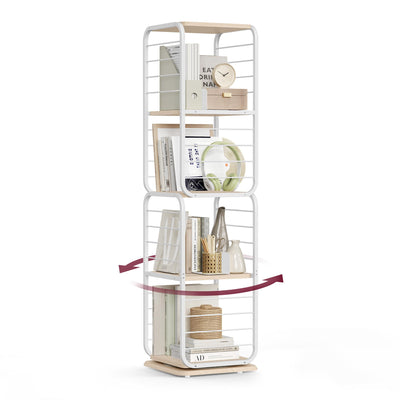 VASAGLE 4-Tier Rotating Corner Bookshelf with Bookends in Cloud White