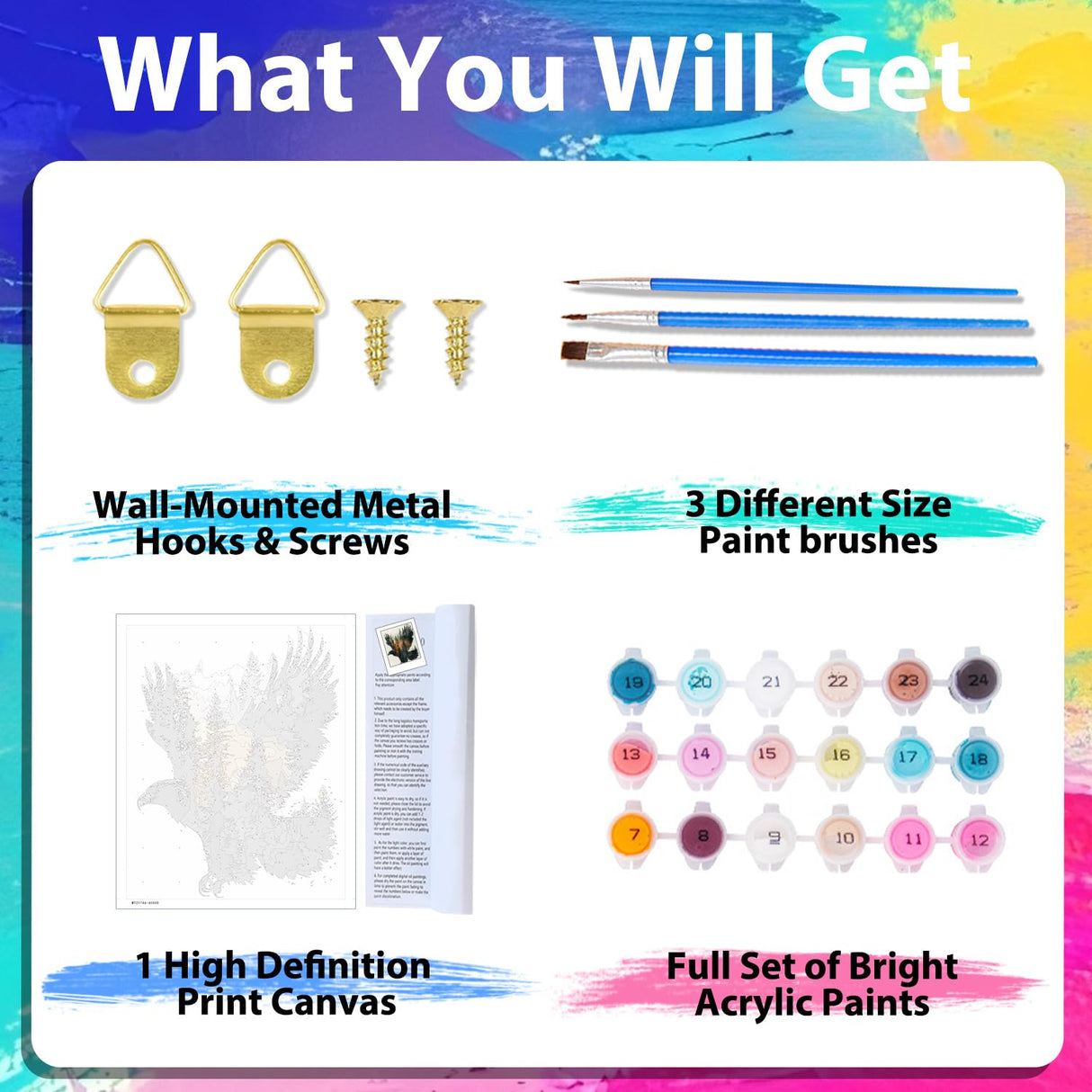 xcemhil Eagle Paint by Numbers Kit for Adults, Eagle Painting by Numbers, Adult Paint by Number Kits Suitable for Gifts and Interior Decor 16x20 Inch xcemhil