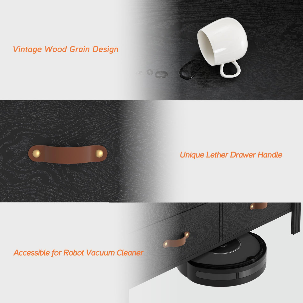 WAMPAT Black Dresser for Bedroom, Long Wide Dresser with 12 Drawers, Kids Dressers & Chests of Drawers, Set of 2 Classic Wooden Storage Cabinet Organizer for Closet, Living Room, Hallway WAMPAT