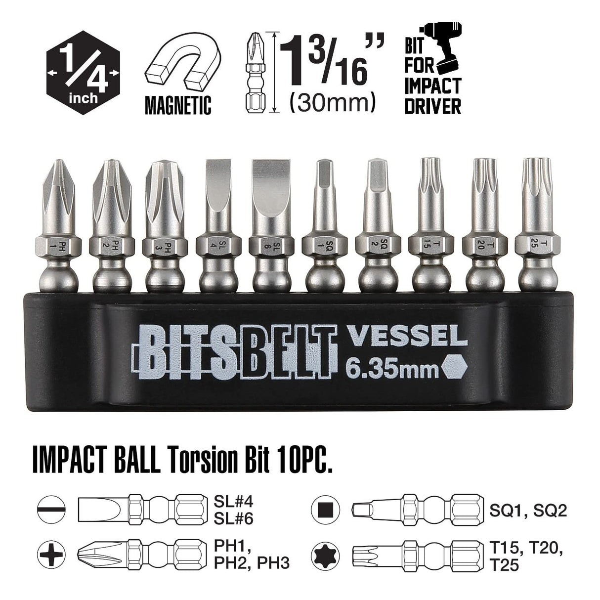 VESSEL - BALL GRIP Ratchet Interchangeable Screwdriver with 10 PC. Bit Set 2200MBH120K01 VESSEL