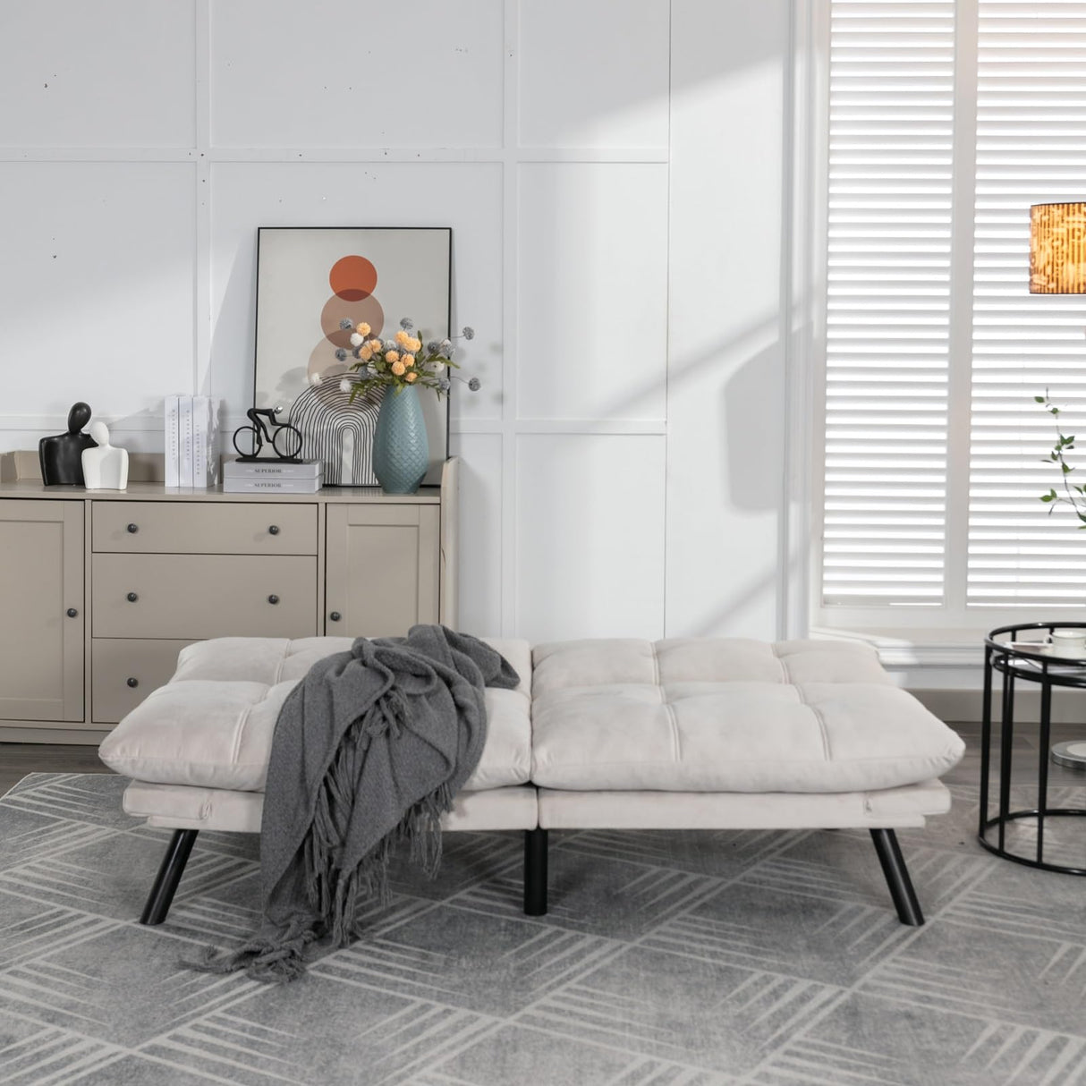 Anwick Futon Sofa Bed Velvet Convertible Futon Sleeper Couch, 71" Sleeper Sofa Bed with Adjustable Backrest, Modern Loveseat Couch for Compact Living Room, Apartment, Office (White) Anwick