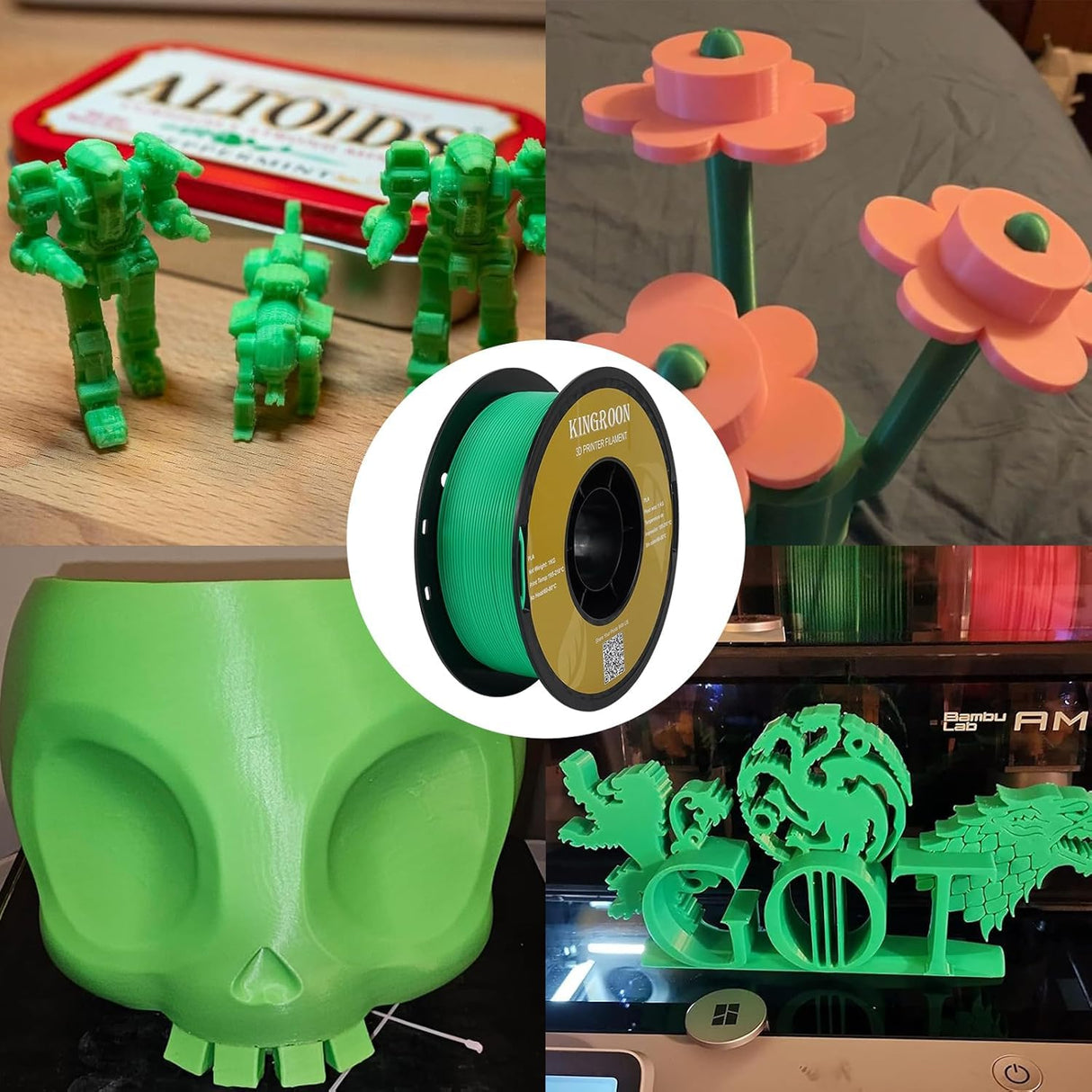 Kingroon PLA 3D Printer Filament, 10 Rolls, Dimensional Accuracy +/- 0.02 mm, 10kg Spool(22lbs), 1.75 mm,Black White Grey Red Blue Green Purple Skin Silver Yellow POJECITY