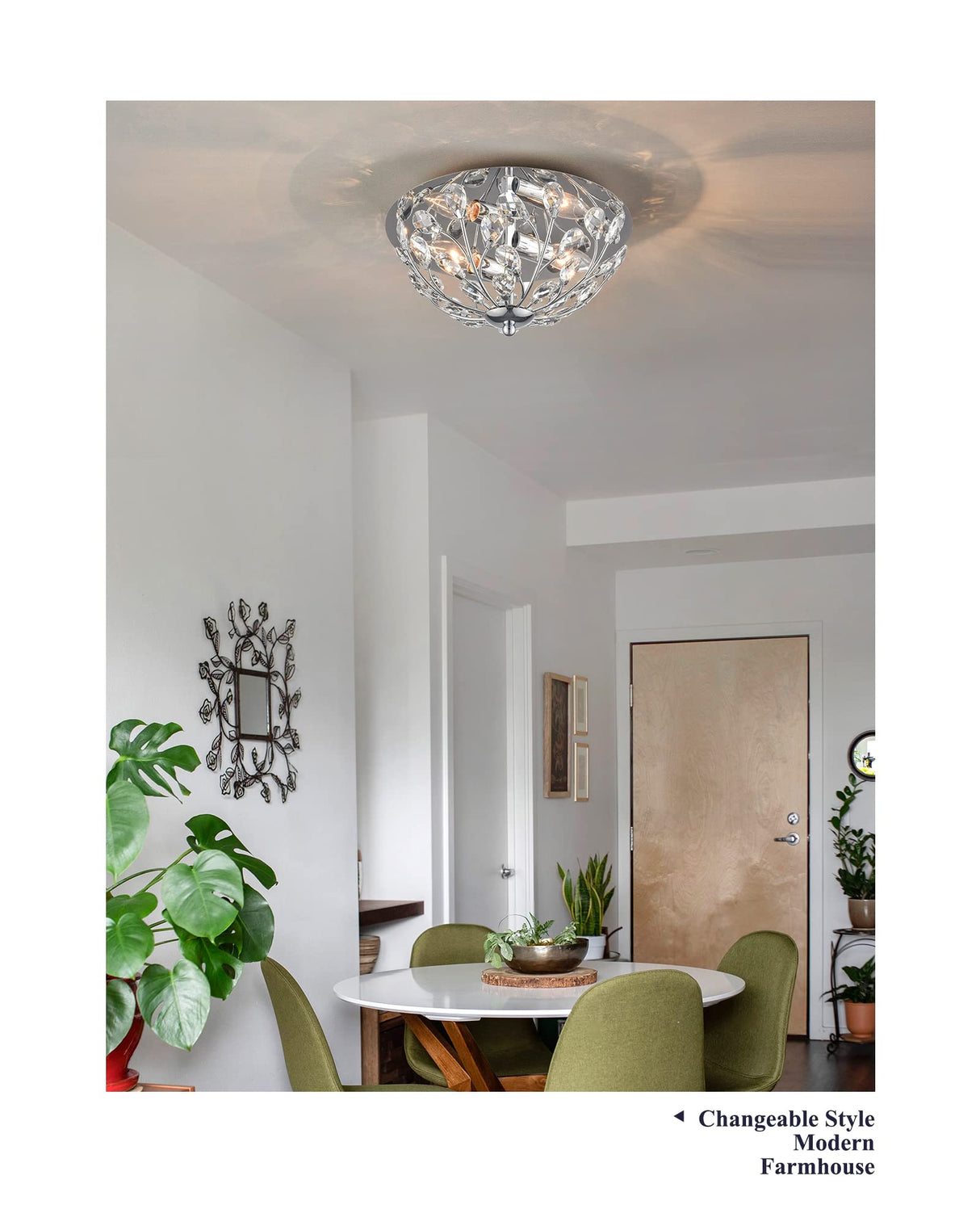 12 Inch Crystal Ceiling Light, Silver Chrome Flush Mount Ceiling Lights, 2-Light Modern Lighting Fixture Ceiling Mount for Living Room, Dining Room, Bedroom, Kitchen, Hallway, Entryway,XDD012-2-CH-1 KLKLCH