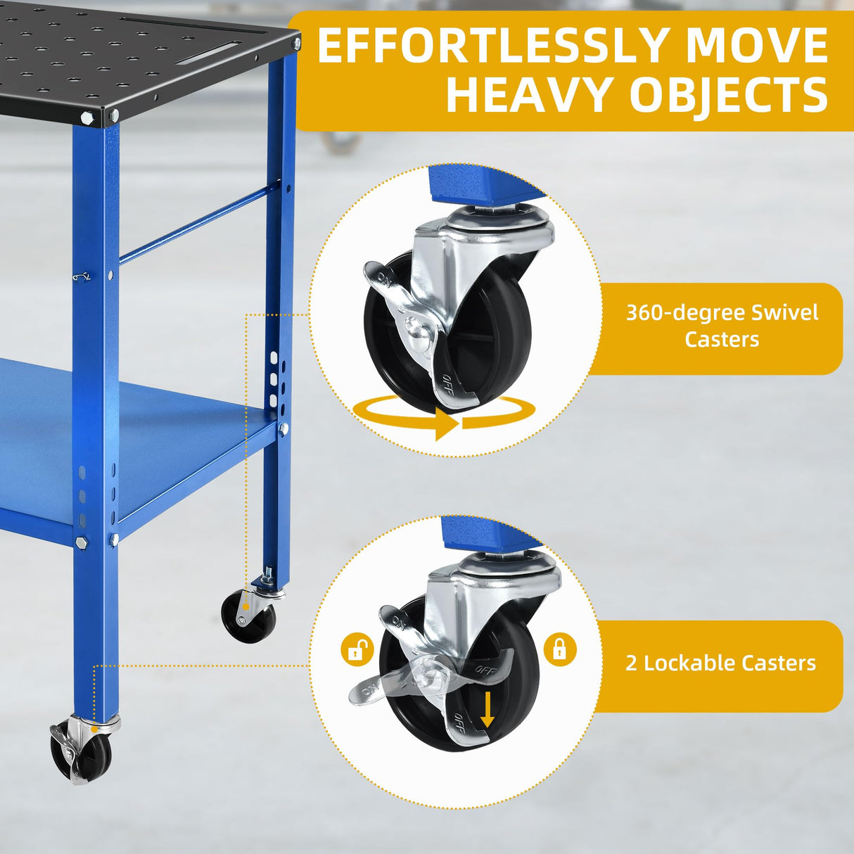 DWVO Portable Welding Table with Wheels, 36" x 18" Rolling Welding Table Top with 5/8" Fixture Holes & Storage Tray, 1200lb Load Capacity Metal Welding Bench, Extra Middle Shelf for Convenient Storage DWVO