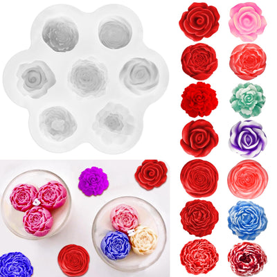 7 Cavity Flower Silicone Molds, Flower Candle Molds for Candle Making, Rose Peony Fondant Molds for Jelly Chocolate Mousse Cake Decorating Scented Candles Soaps Making, Wax, Resin Casting Crafts