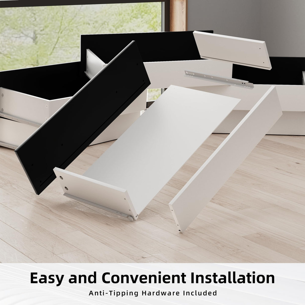 Flamaker 6 Drawer Dresser Chests for Bedroom, Storage Dressers Organizer with Anti-Tilt Devices, Modern Wide Wood Chest of Drawers for Living Room Hallway Entryway (Black) Flamaker