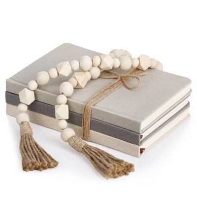 Feifeiya 3 Pieces Faux Decorative Books Set for Home Decor Fake Books for Shelves Coffee Table Stacked Linen Covered Decoration with Wood Bead Bookends Gift for Display in Living Room Farmhouse